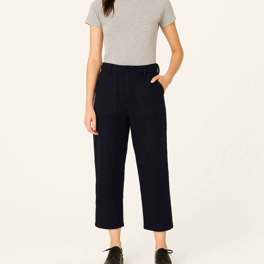 The GREAT. Women's Navy Cotton Cropped Fatigue Military High-Rise Pant sz 27